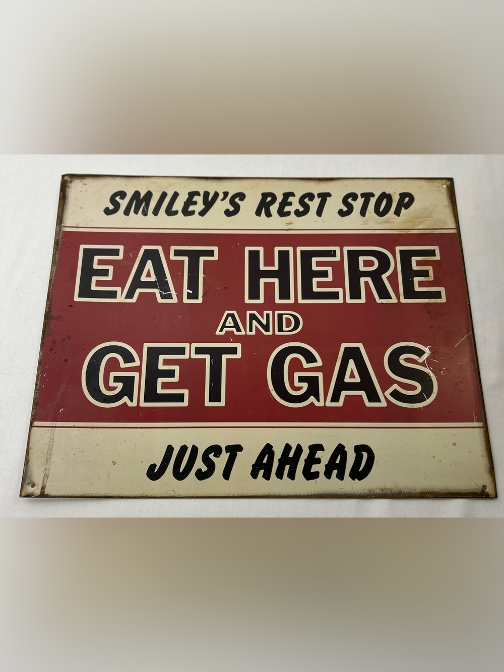 Vintage Style "Eat Here and Get Gas" Wall Sign - Red